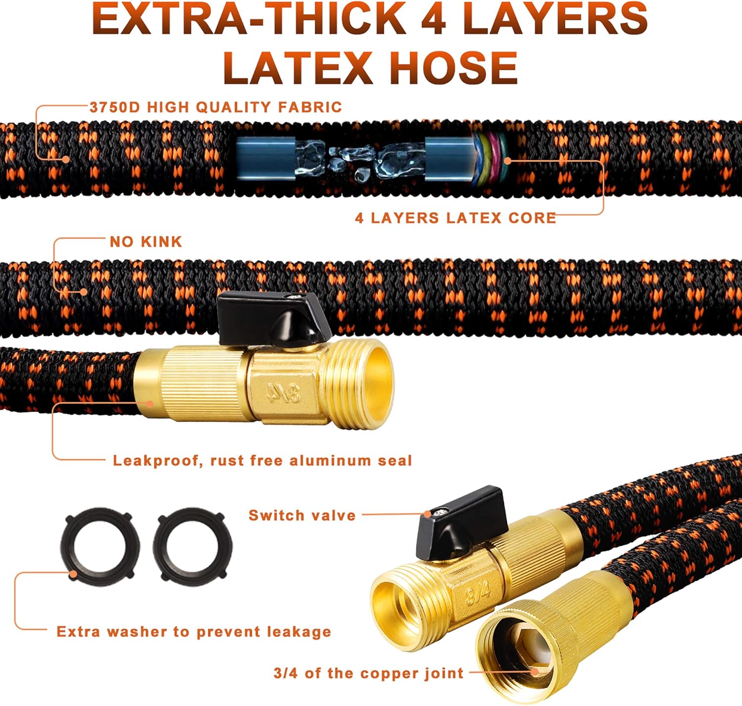 WGCC Expandable Garden Hose, 50Ft [Extra-Thick 4 Layers Latex Core] 5-in-1 Water Garden Hose with Heavy Duty 9 Function Sprayer Nozzle- Water Hose with 3/4" Solid Brass Fittings : Garden & Outdoor