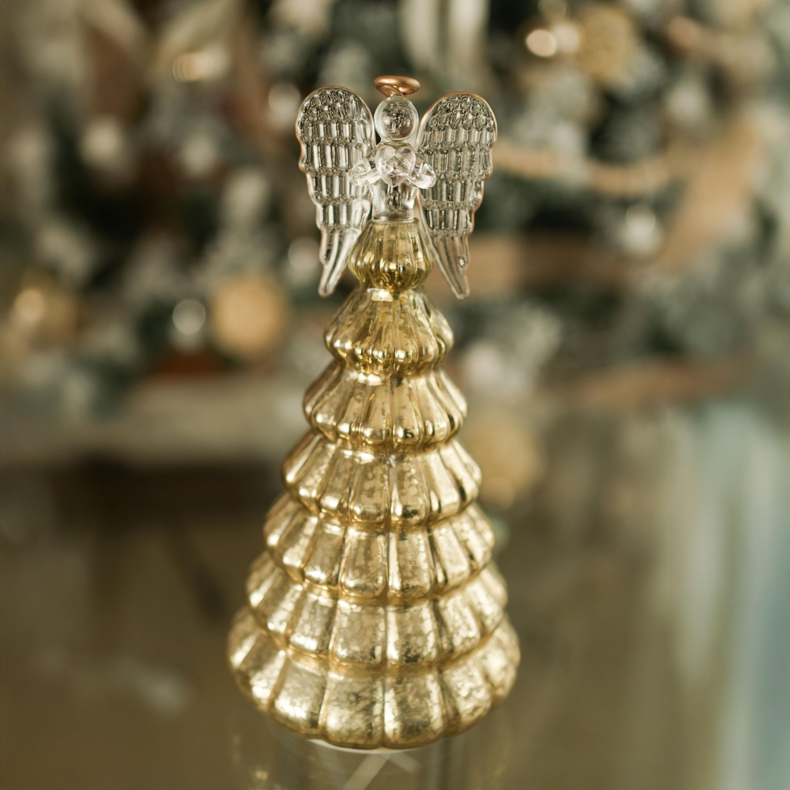 hvfun Gold Glass Angel Light – Battery-Powered Decorative Figurine with Twinkling & Steady Glow, 6-Hour Timer – Elegant Home Décor & Meaningful Gift for Christmas, Holidays, and Special Occasions