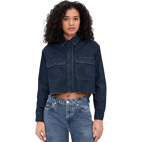 Amazon.com: R13 Women's Cropped Denim Shirt, Brindley, XS
