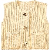YHOZUM Womens Cropped Sweater Vest Sleeveless Chunky Kint Cardigan Top Casual Warm Button Down Crop Tops with Pockets