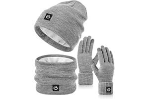 SENPUKI Winter Smiley Face Beanie Hat Scarf Gloves Set Women Men,Cute Hats Fashionable Warm Neck Warmer Touchscreen Gloves Sets