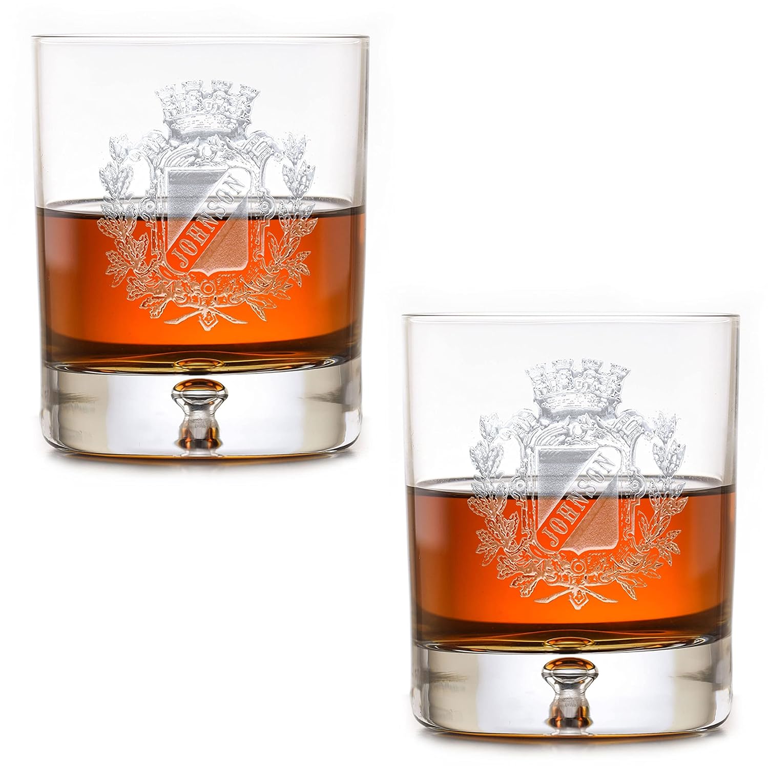 Engraved Crystal Whiskey, Scotch, Bourbon Glasses, Coat Of