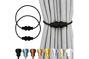 Nieffeiy Magnetic Curtain Tiebacks 2Pack Outdoor Curtain Tie Backs Rope Decorative Magnetic Curtain Holders for Drapes Window Treatment Holdbacks, Black