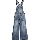 KIDSCOOL SPACE Girls Denim Overalls,Little Big Kids Wide-Leg Jeans Dungarees Pants