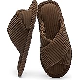 GOEWY Slippers for Women Memory Foam House Bedroom Corduroy Crossbands Open Toe Slides Sandals Shoes Comfy Trendy Gift for womens Anti-Skid sole
