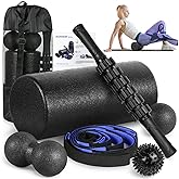 Foam Roller Set - High Density Back Roller, Muscle Roller Stick,2 Foot Fasciitis Ball, Stretching Strap, Massager Ball for Whole Body Physical Therapy & Exercise, Yoga, Back Pain, Leg, Deep Tissue