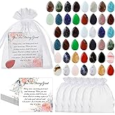 Sasylvia 50 Sets Anxiety Inspirational Gifts Include 50 Thumb Worry Stone 50 Inspirational Tags 50 Organza Bags Encouragement Gifts for Men Women Anxiety Relief Items Chakra Crystal Set for Meditation