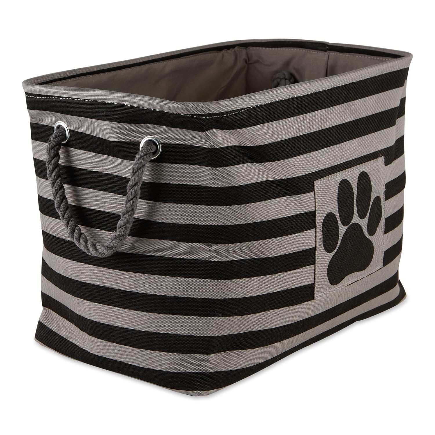 Bone Dry Pet Storage Collection Striped Paw Patch Bin, Small Rectangle, Black