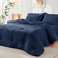 HYMOKEGE Navy Blue Twin Comforter Set Seersucker 5