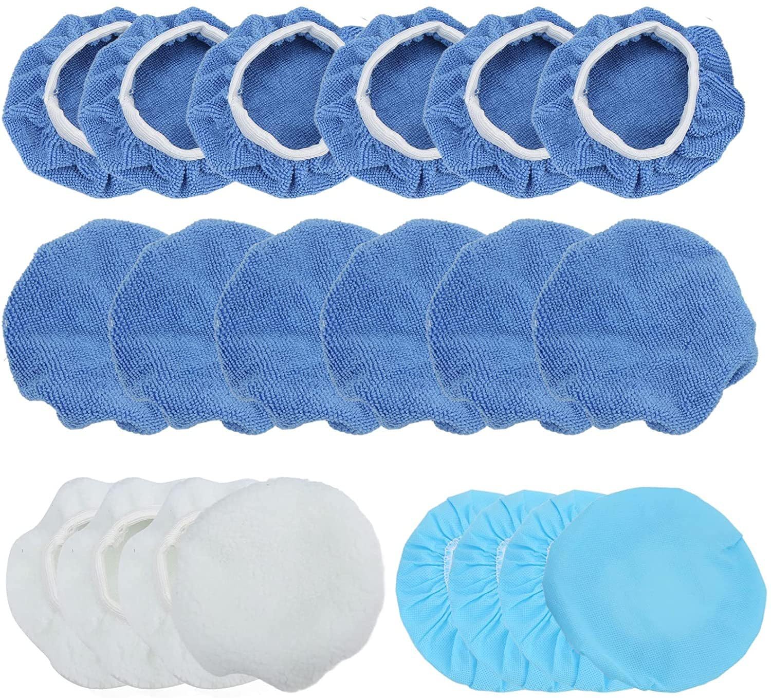 ISTUSHEWILL 20Pcs Car Polisher Pad Bonnet Set - 9-10 Inch Soft Microfiber/Woolen/Non-Woven Polishing Bonnet Buffing Pad Cover Car Waxers Bonnet Set for Orbital Buffer Polisher
