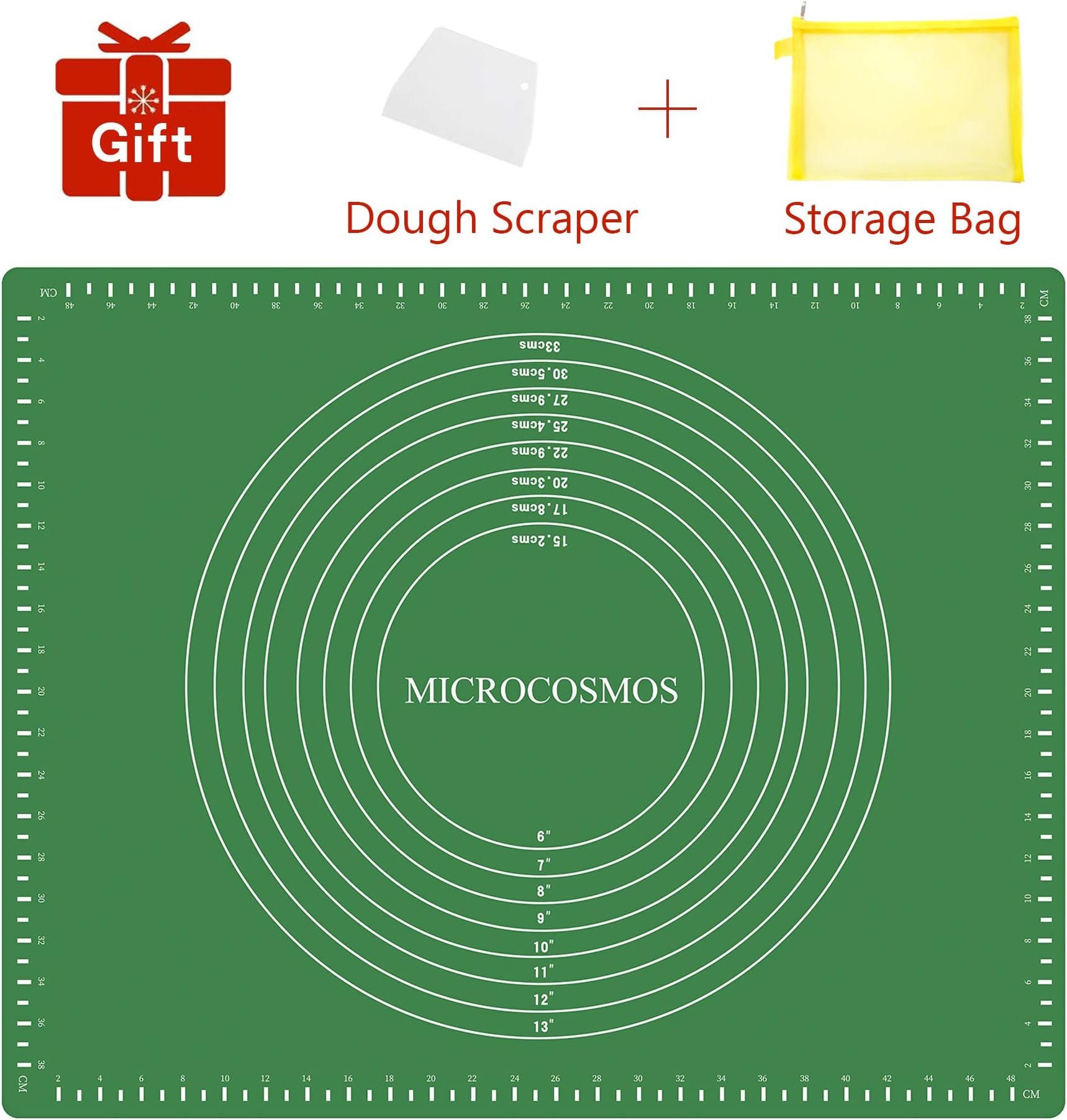 Extra Thick Silicone Baking & Pastry Mat with Measurements, Non-Stick, Non-slip, Countertop Safe, EZ to Clean. Great for Rolling Dough; Kneading Fondant; Cut Pasta; Make Pizza, Cookies. 19.6" x 15.7"