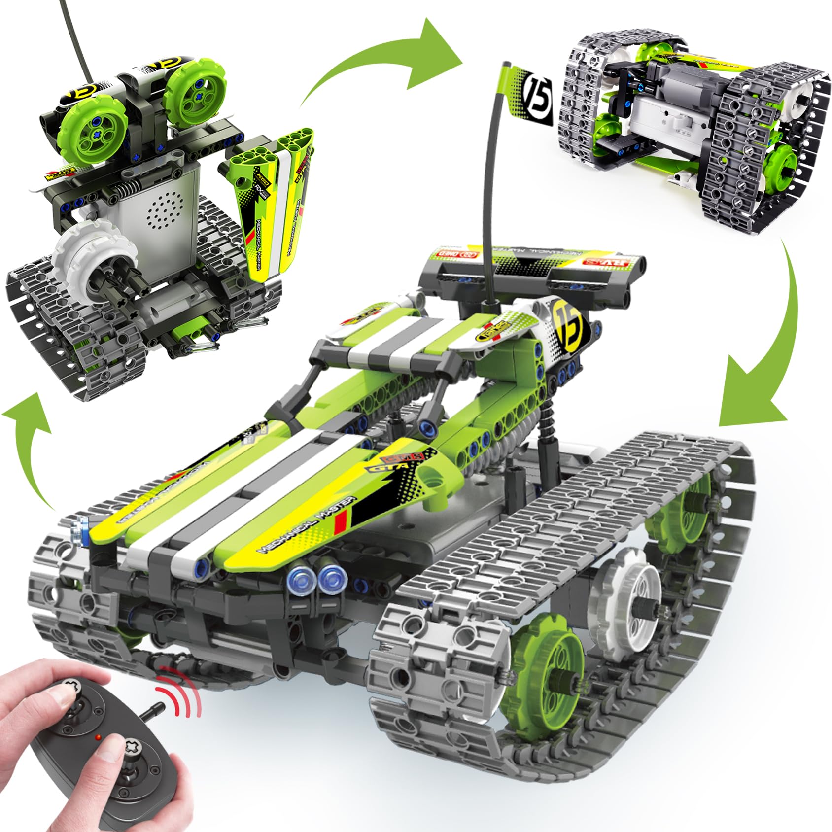 Photo 1 of BIRANCO. Remote Control Tracked 3in1 Stunt Racer Building Kit - RC Car STEM Construction Toy, Gift Idea for Kids, Boys and Girls Ages 8-12 Year Old (353 Pcs)