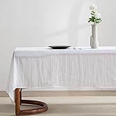 EVERLY 100% Pure Linen Rectangle Tablecloths 60x84Inches for Dining, Buffet Parties, Picnic,Events, Weddings and Restaurants, Decorative Halloween, Thanksgiving Machine Washable Tablecloths-White