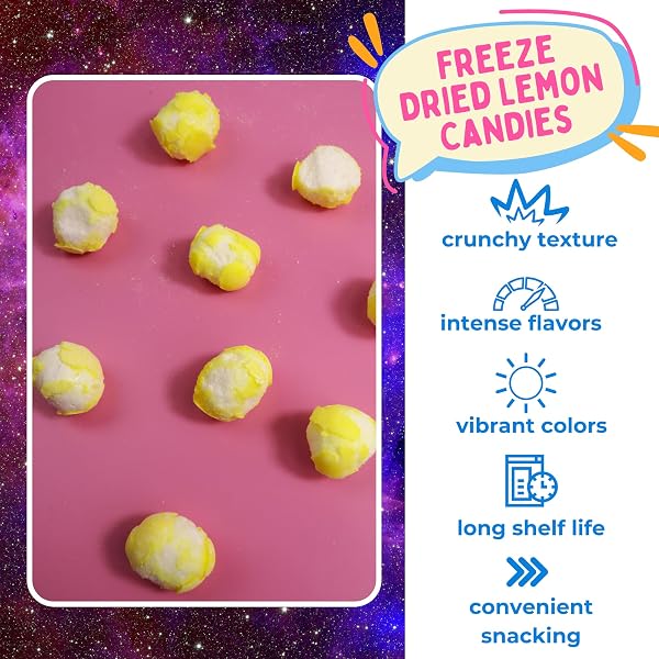 FREEZE DRIED SOUR LEMON HEADS CANDY, CRUNCHY CANDIES, SHARE SIZED, RESEALABLE BAG, 3 OUNCES