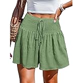 CUPSHE Women's Casual Shorts Smocked High Rise Bathing Suit Cover Up Wide Leg Beach Summer Shorts