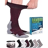 Doctor's Select Bamboo Viscose Black Diabetic Socks for Men - 6 Pairs Crew Stretch Top Mens Diabetic Socks