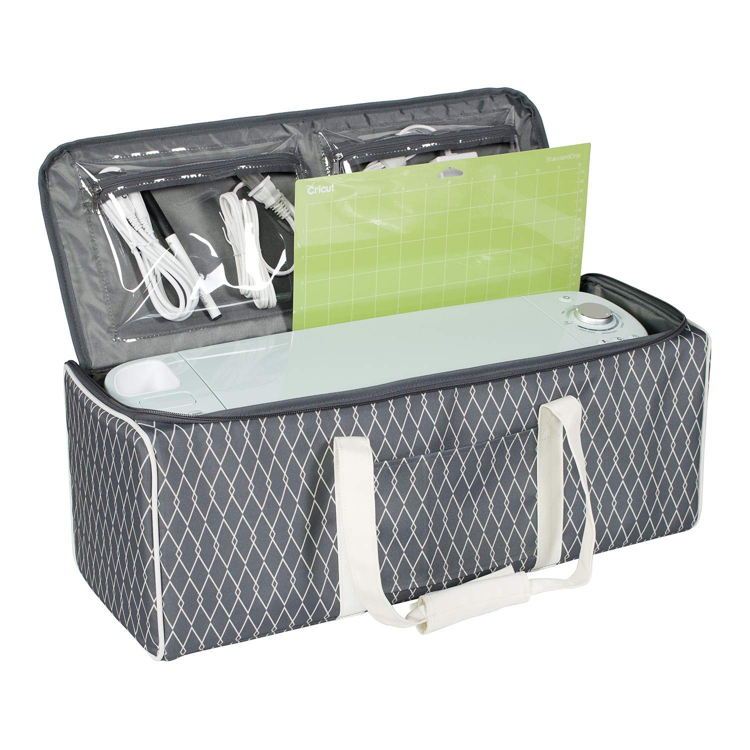 Everything Mary Die Cut Storage Case, Grey with Geometric Print - Carry Bag for Cricut, Brother, Silhouette, and Most Diecut Machines - EVM12400-2