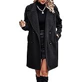 Angashion Women Long Sherpa Coat - Fuzzy Faux Fur Trench Jackets Winter Fleece Button Cardigan with Pockets