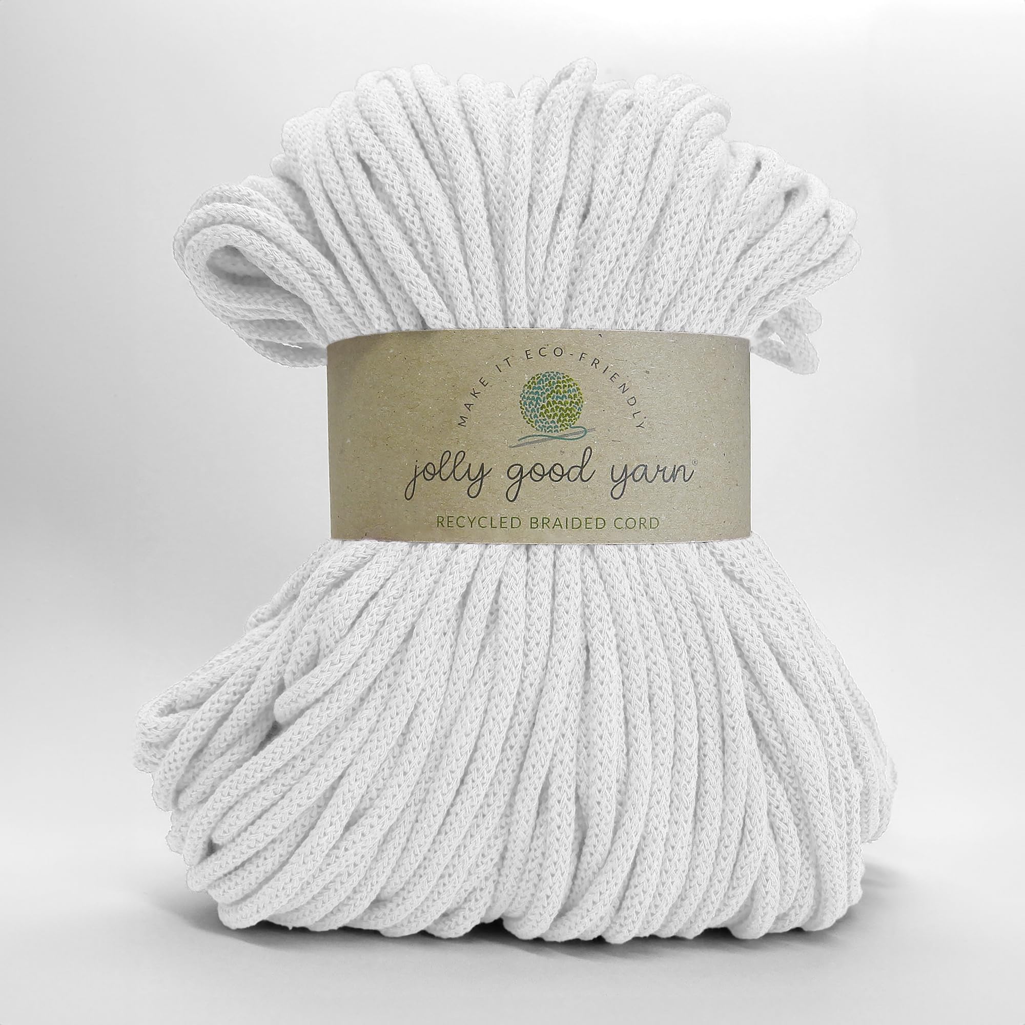 5mm Braided Macrame Cord Rope by Jolly Good Yarn, Soft Recycled Cotton, 100m (500g), Wall & Plant Hangers, Textile Jewellery, Decorations (Sandford White)