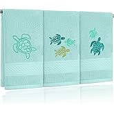 Hahafelt 3 Pack Sea Turtle Coastal Hand Towels for Bathroom 100% Cotton Embroidered Beach Bathroom Towels 13.78 x 29.53 Inch Soft Absorbent (Green, Sea Turtles)