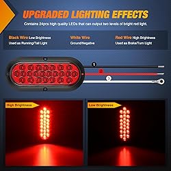Nilight 6Inch Oval Tail Light 2PCS Red 24LED