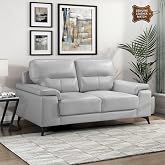 Lexicon Leather Match Upholstered Oversized Loveseat, Silver Gray | Modern Top Grain Leather Couch with Padded Arms, Metal Legs for Living Room, Office, Apartment, Bedroom