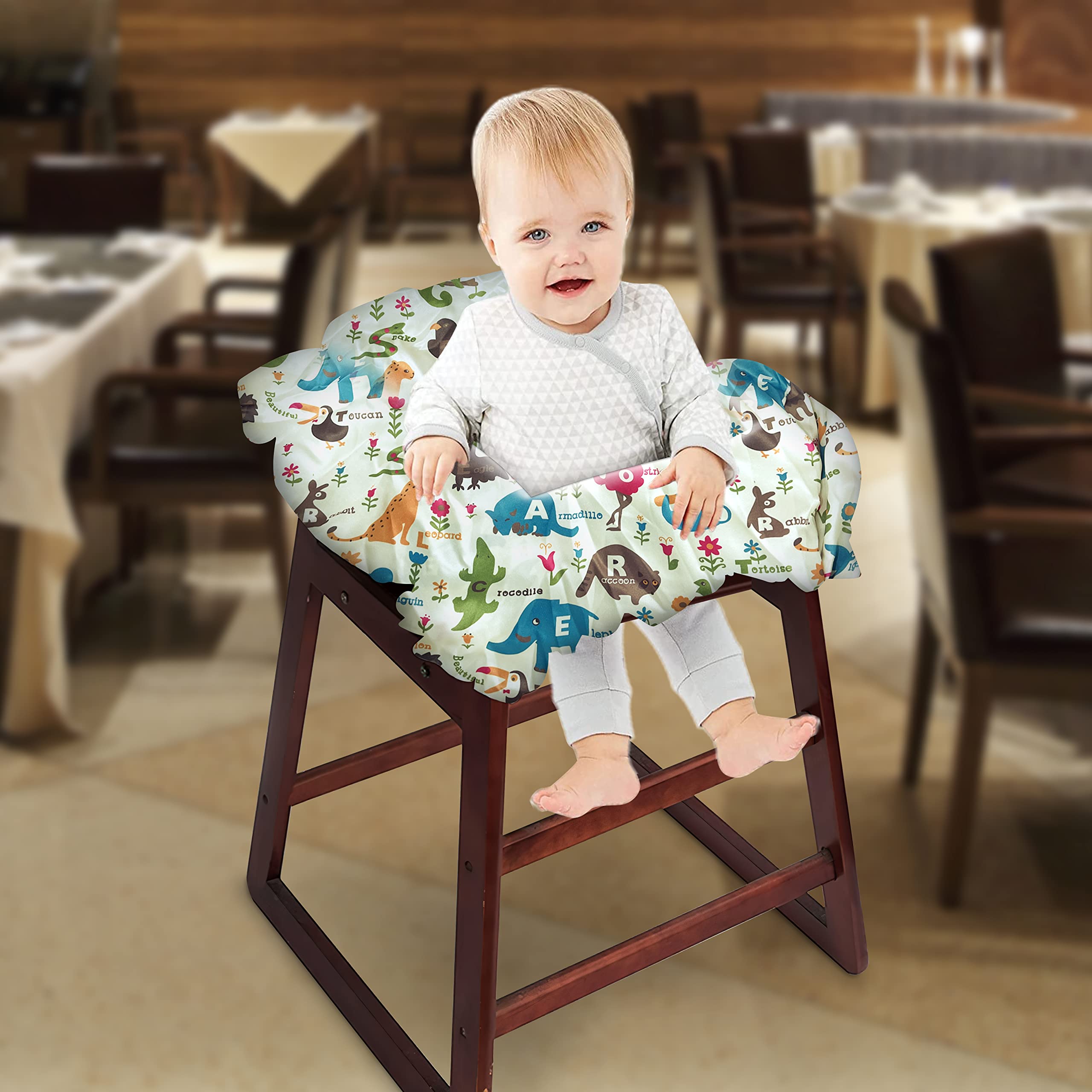 Shopping Cart Cover for Baby, High Chair Cover, Cart Cover for Babies, Kids& Toddlers, Portable 2-in-1 Design, Includes Free Carry Bag for Market and Resturant Use(Cute Zoo)