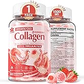 Collagen Peptide Gummies for Women & Men Sugar-Free, Multi Collagen Hydrolyzed w/ 1500mg Protein Type I,II,III,V,X, 5000mcg Biotin, Methylated B12, Vitamin C A E D3 B6 for Skin Hair Nails, Bone, 60Cts