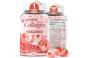LILICARE Collagen Peptide Gummies for Women & Men Sugar-Free, Multi Collagen Hydrolyzed w/ 1500mg Protein Type I,II,III,V,X, 5000mcg Biotin, Methylated B12, Vitamin C A E D3 B6 for Skin Hair Nails, Bone, 60Cts