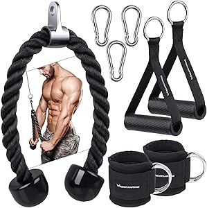 RENRANRING Tricep Rope Pull Down - Ankle Straps for Cable Machine Attachment, Triceps Pull Down Rope Machine and Exercise Bands Handles, Home Gym Accessories for Arm Strength Training Equipment
