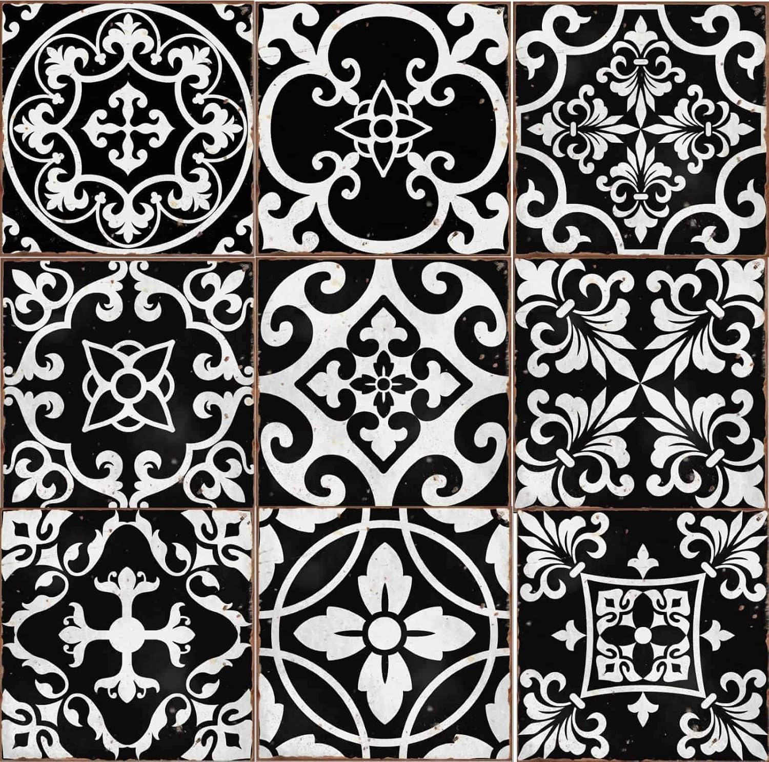 Black Tile Stickers Victorian Morrocan Modern Retro self Adhesive Wall Art Decor transfers- Bathroom backsplash Kitchen splashbacks Floral Decals Peel and Stick (Mixed Black