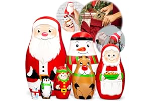 AEVVV Russian Matryoshka Dolls Set 7 pcs - Christmas Nesting Dolls - Wooden Handmade Stacking Dolls - Christmas Decorations Gifts Ideas