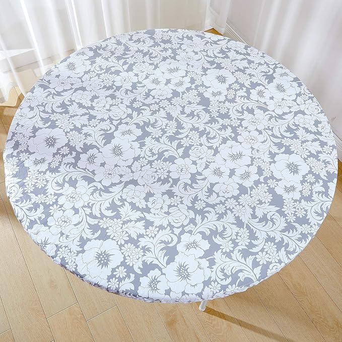 Jilimeli Vinyl Elastic Table Cover with Flannel Backing for