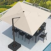 MPL Shade 9' X 12' Cantilever Patio Umbrella with Base Included Rectangular Outdoor Large Offset Umbrellas with 7 Tilts Adjustable 360°Rotation for Deck Pool Garden Backyard, Beige