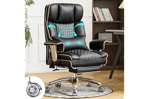 FURNISTYLE Big and Tall Executive Office Chair，Luxury Ergonomic PU Leather Desk Chair with Adjustable Air Back Support, Lumbar Massage Function, 360°Swivel, Tilt Recline,Height Adjustment，Black