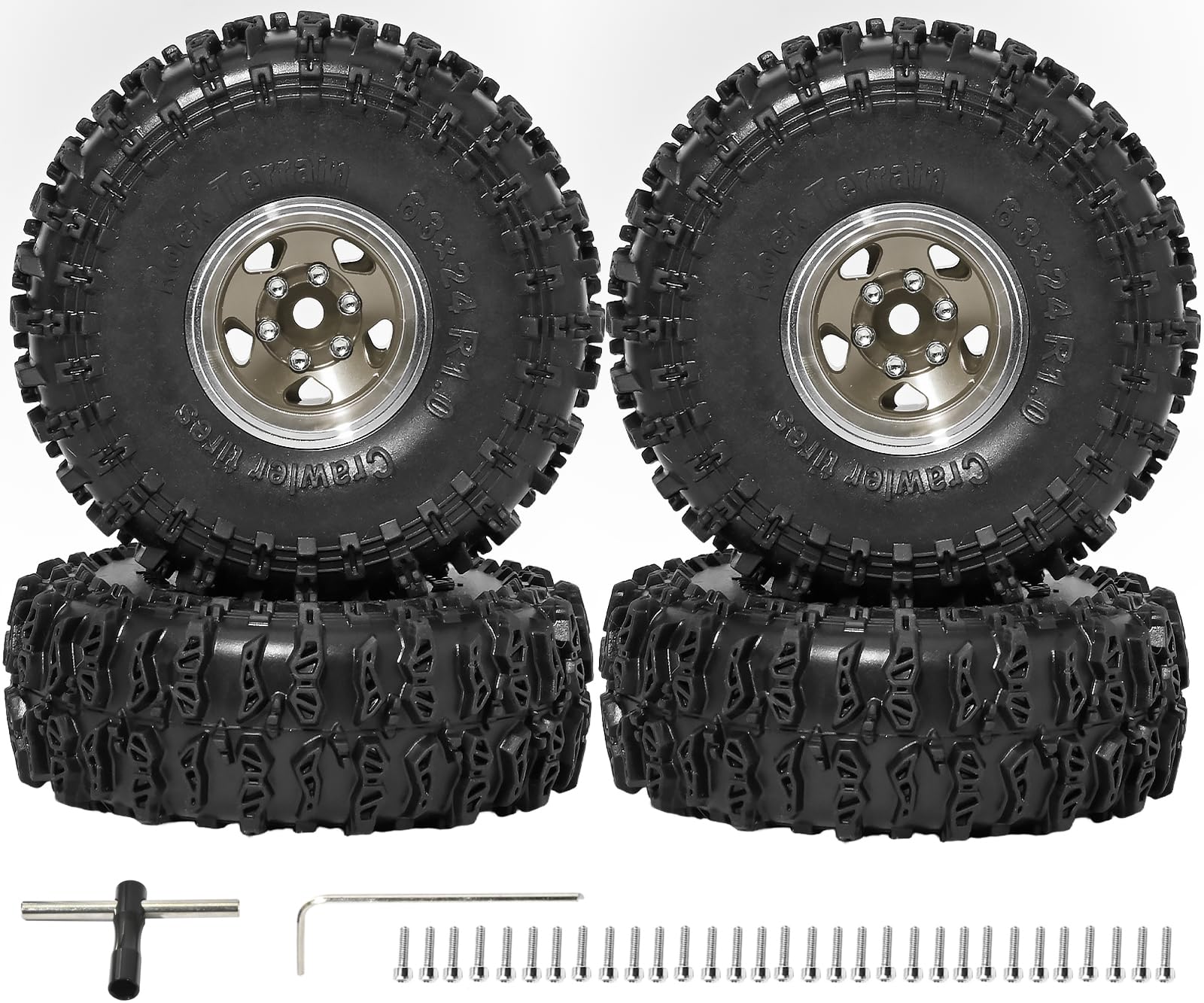 RcThjia 1.0 Beadlock Wheel Soft Tire Set RC Upgrade Part for Traxxas 1/18 TRX4M 1/24 RC Crawlers car Axial SCX24 FMS FCX24 Gladiator Bronco C10 JLU Deadbolt B17 Upgrade.(4Pcs/Set)
