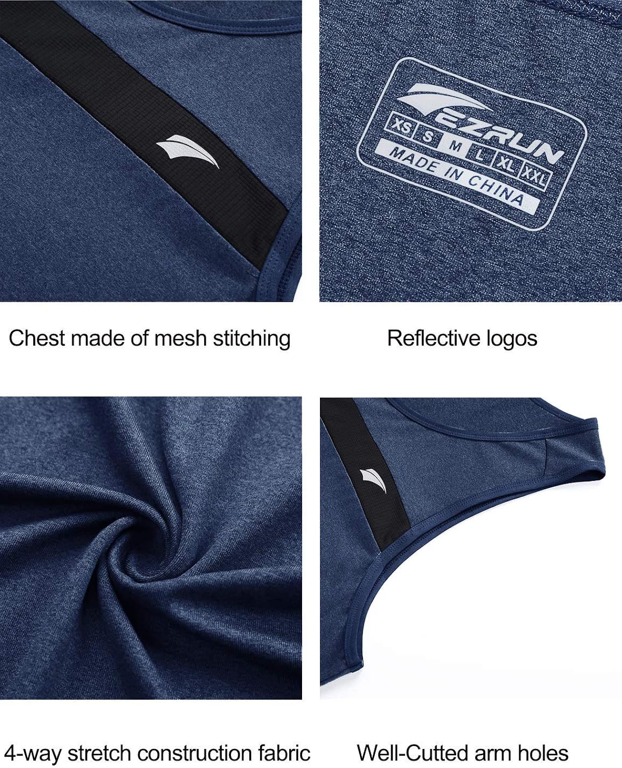 EZRUN Men's Tank Tops Quick Dry Athletic Training Workout Shirts for Gym Fitness Bodybuilding Running Jogging: Clothing