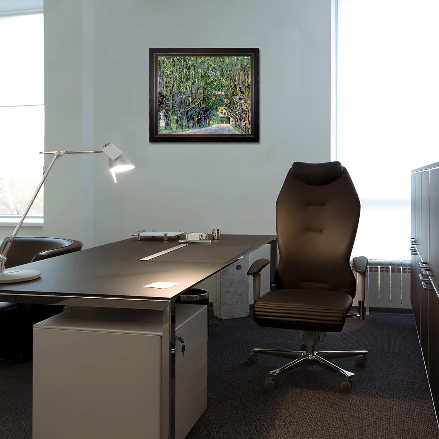 Paintings - La Pastiche Avenue in Schloss Kammer Park with Veine D'Or Bronze Angled Framed Oil Painting, 26 in x 22 in, Multicolor