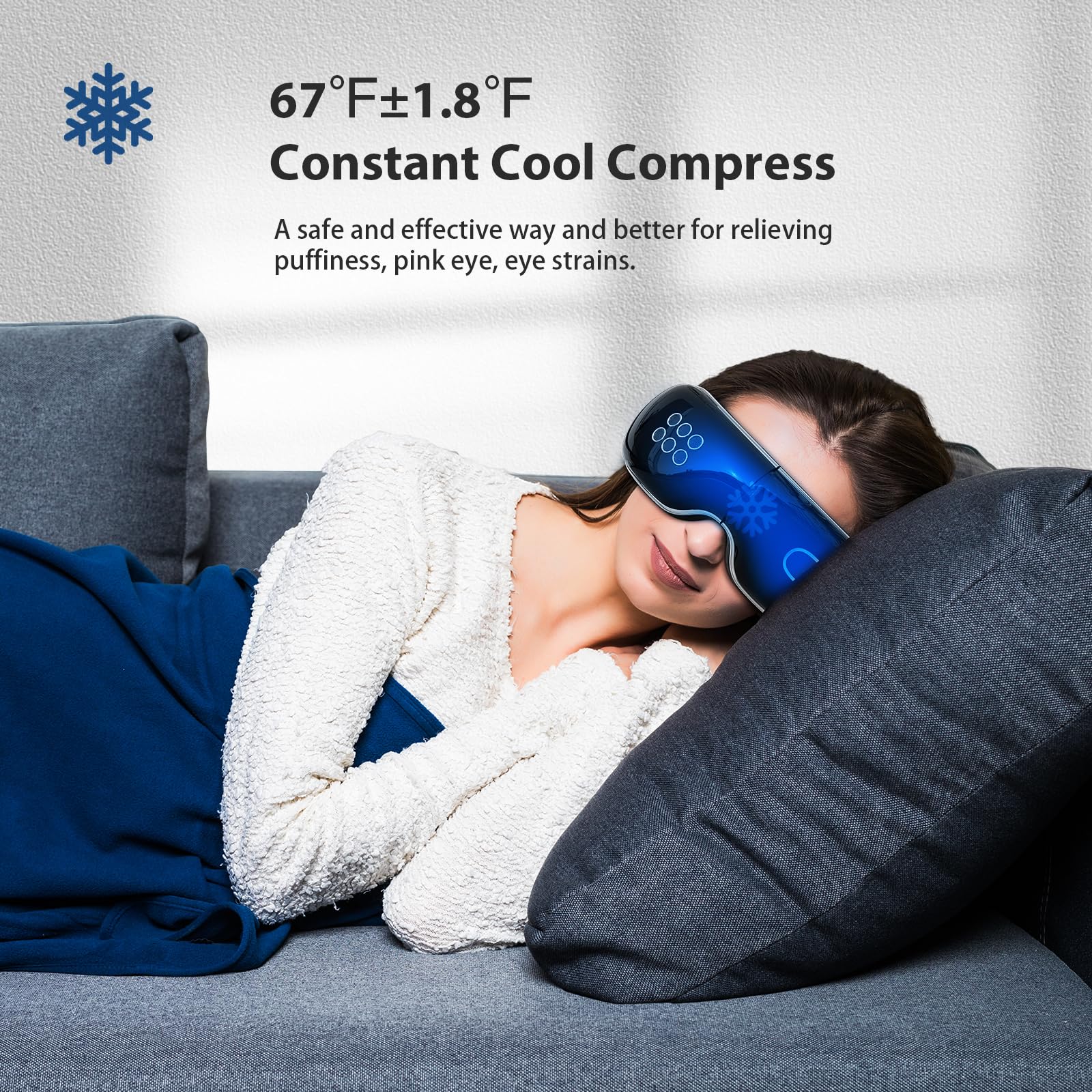 Fmlave Eye Massager with Heat and Cooling for Migraines, Dry Eyes, Dark Circles, Rechargeable Bluetooth Music Heated Eye Mask Massager Improve Sleeping - Great Gifts for Woman and Man (Black)