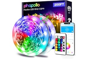 phopollo LED Lights for Bedroom 200ft, Music Sync Color Changing, Smart App Control with Remote, Ultra-Long LED Strip Lights for Party, Home Decoration.