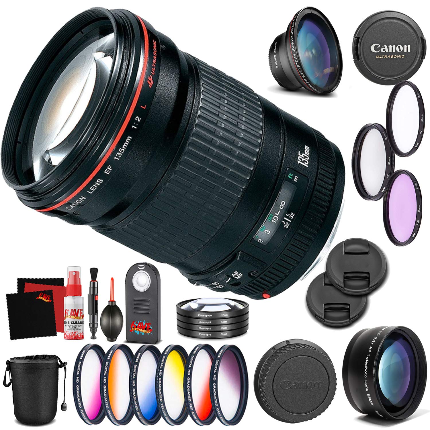 Canon EF 135mm f/2L USM Lens Professional Kit International