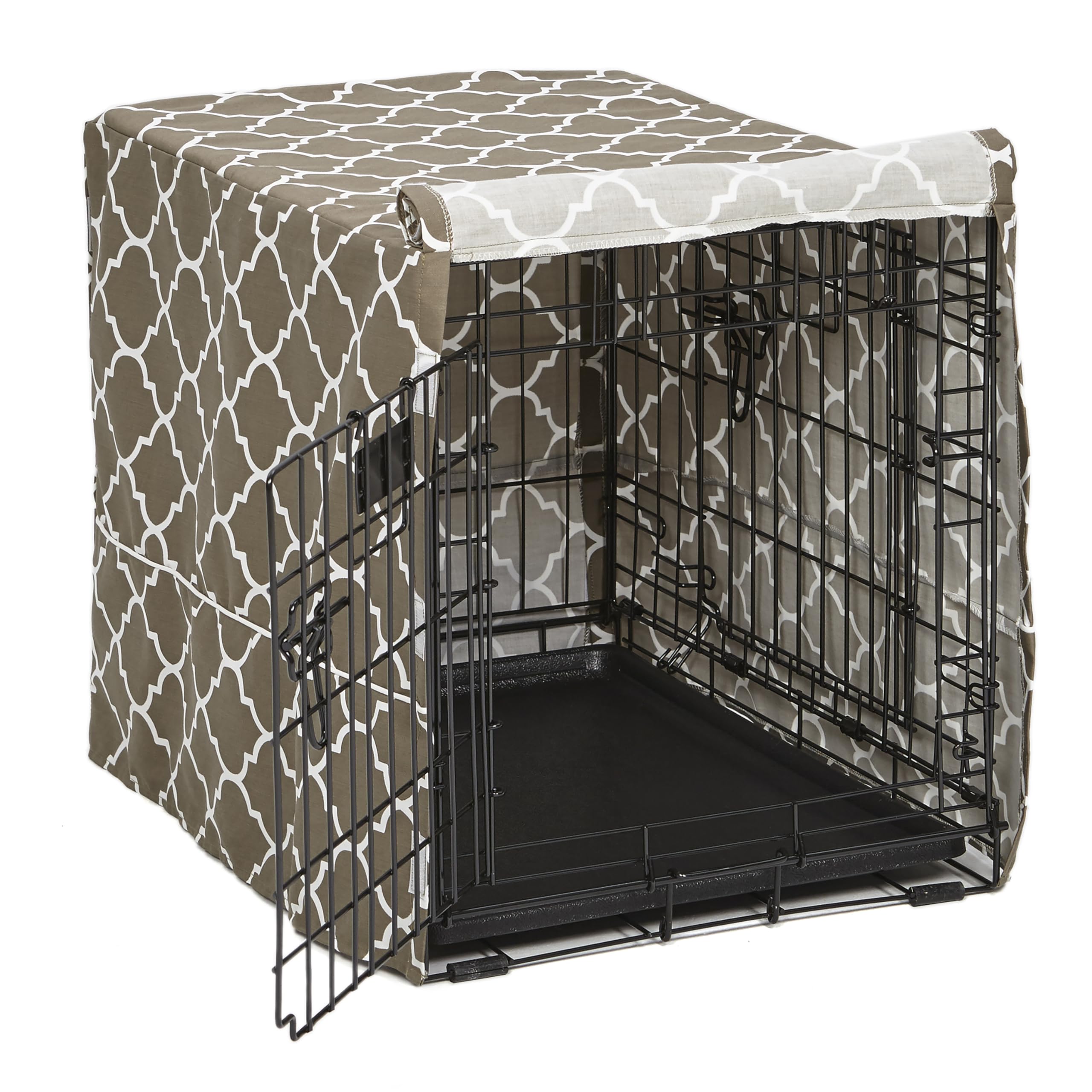 MidWest Homes for Pets Small Dog Crate Cover Featuring Teflon Fabric Protector, Poly-Cotton Privacy Kennel Cover Fits Most 61 cm Crates, Brown Designer Print, Washable, Reduces Barking