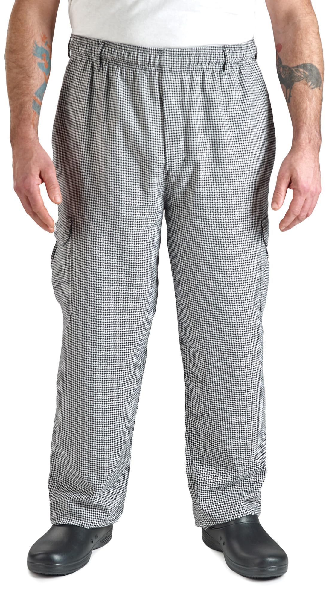 Photo 1 of Mercer Culinary M61051HTM Genesis Men's Chef Cargo Pant in Hounds Tooth, Medium, Black/White