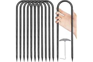 Aierden 4PCS/8PCS Trampoline Stakes Anchors High Wind 12'' Ground Anchor U Rebar Tent Stakes Heavy Duty, Trampoline Accessories with T Hook for Soccer Goals, Camping Tents, and Swing Set