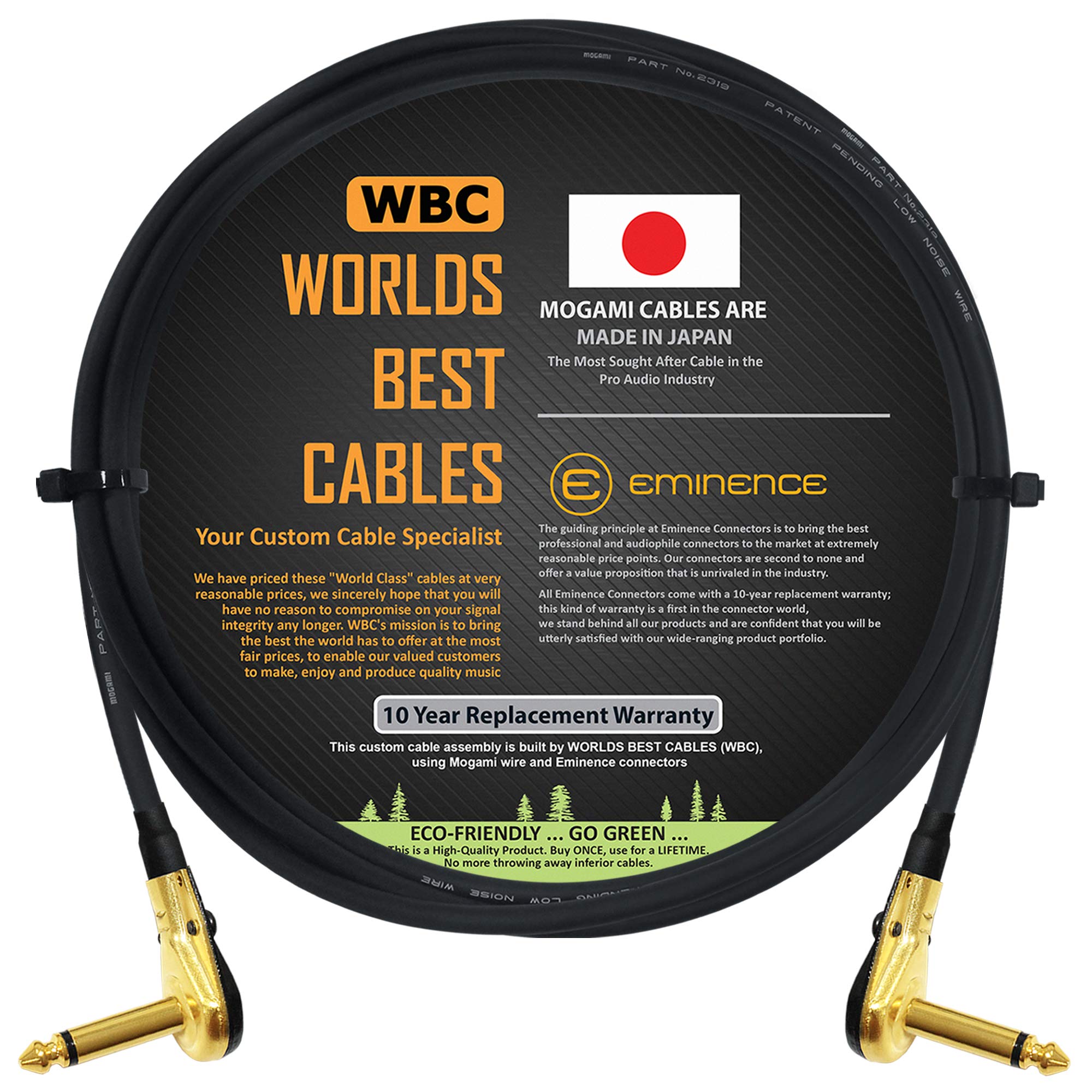 Mogami 2319-152 cm (5 Foot) -Instrument Effects Patch Cable With Gold Plated, Low-Profile, Right Angled Pancake Type TS (6.35mm) Connectors