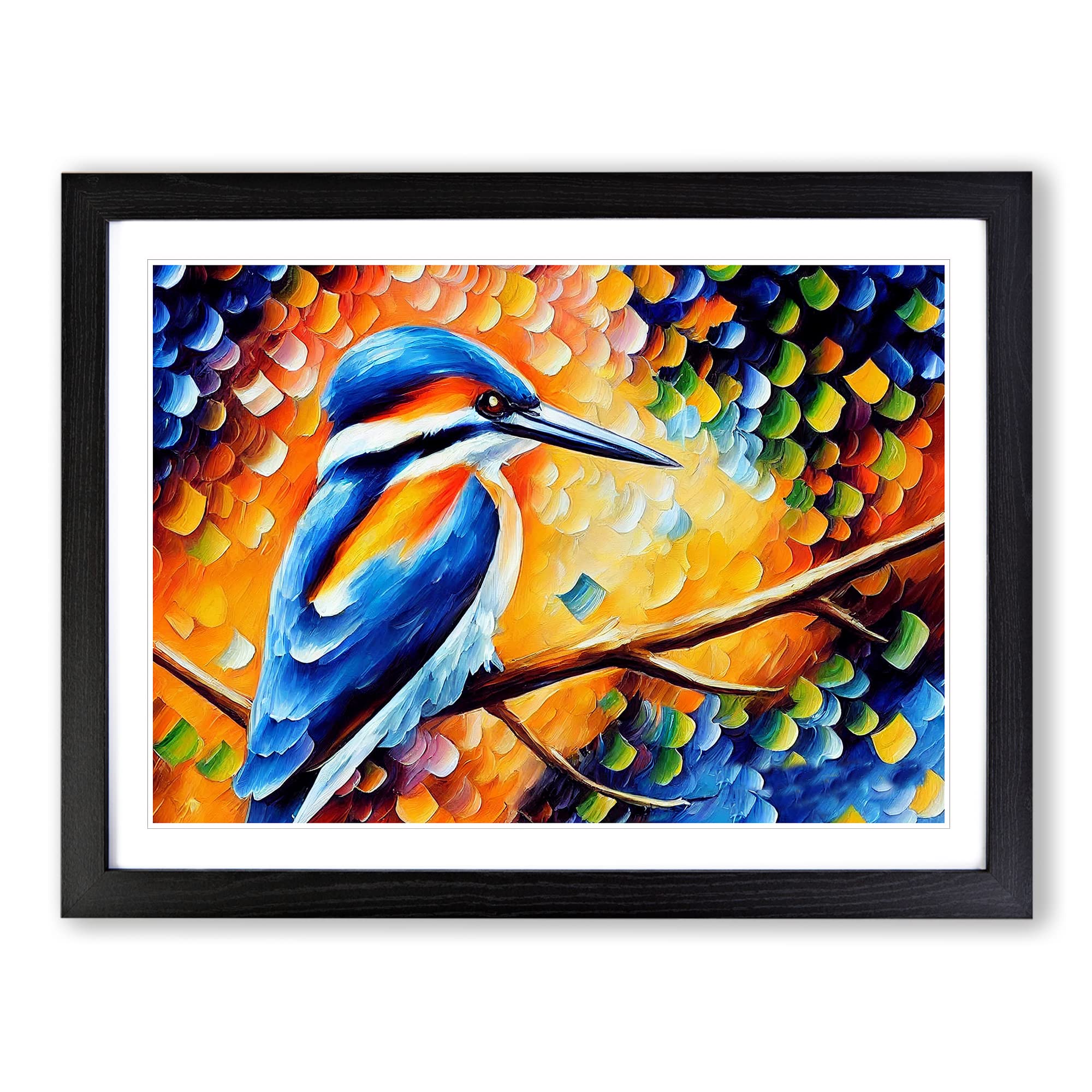 Kingfisher Bird Painting Vol.4 Abstract Framed Print | A4 Black Framed Wall Art | Ready to Hang | Abstract Historical Picture | Living Room Bedroom Lounge Office