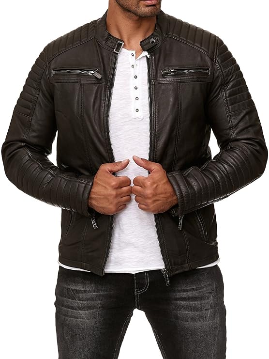 Redbridge Herren Jacke Übergangsjacke Biker Lederjacke Echtleder Kunstleder Baumwolle mit gesteppten Bereichen