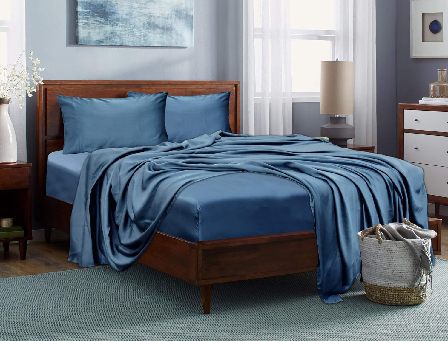 LINENWALAS Tencel Bed Sheets King - Softest and Thermal Regulating Sheets - Silk Like Soft Bed Sheet Set - 100% Natural Tencel Bedding (King, Bahamas Blue)
