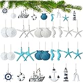 Jetec 26 Pcs Nautical Coastal Themed Ornaments Bulk Resin Starfish Seashell Decorative Beach Ocean Ornaments for Tree Home Bathroom Decoration