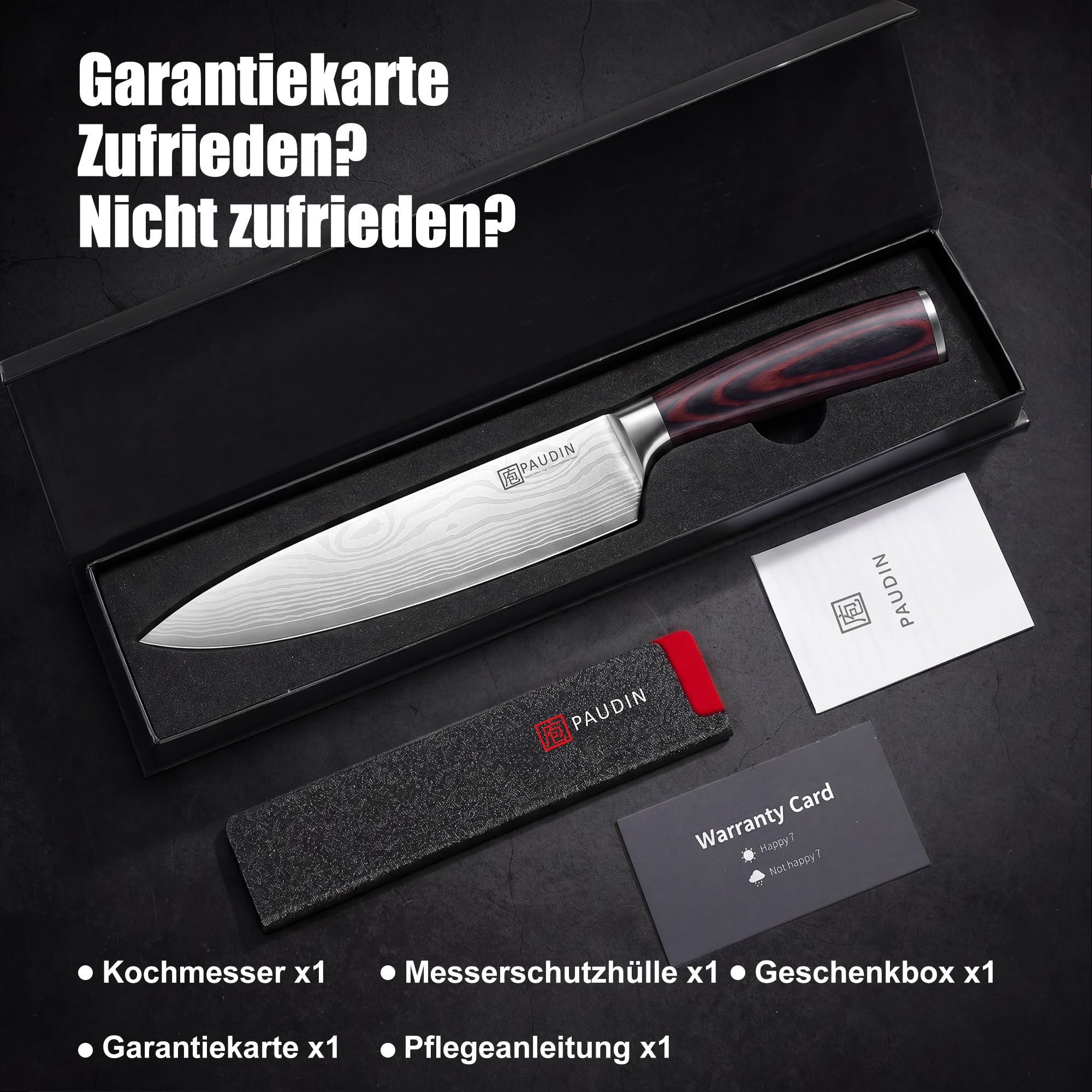 PAUDIN Kochmesser, Klingenlänge 20 cm Profi Küchenmesser Messer Chefmesser Allzweckmesser aus hochwertigem Carbon Edelstahl, Extra Scharfe Messerklinge mit ergonomischem Griff 8